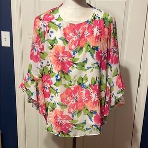 Kasper Pink Blouse with Flutter Sleeves and Relaxed Fit